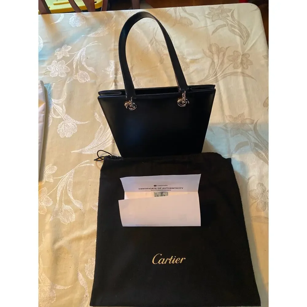 Cartier Leather Shoulder Tote Bag Panthere Cartier Black Medium Women - Picture 2 of 15